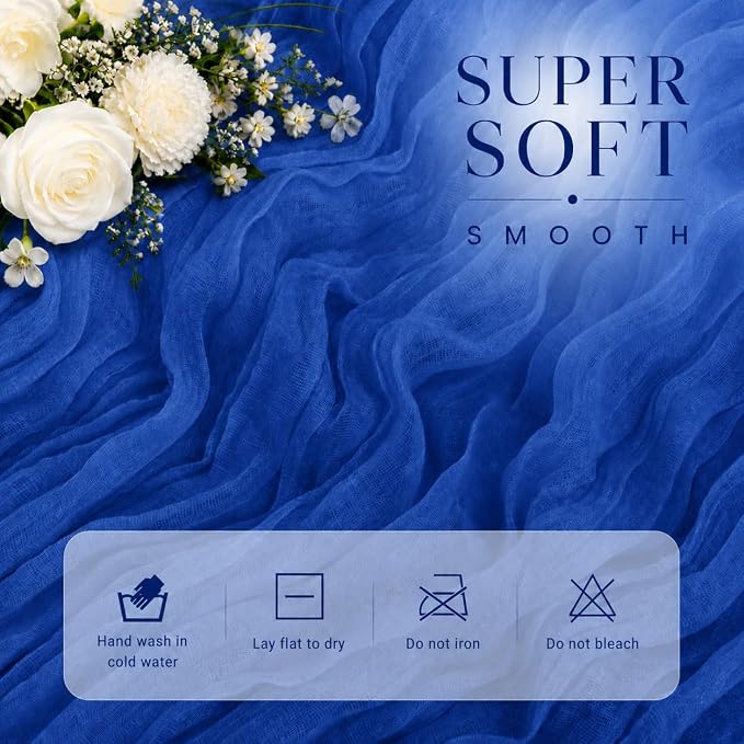 12 Pack Royal Blue Cheesecloth Table Runner 17x108 Inch Boho Rustic Semi Sheer - Image 2