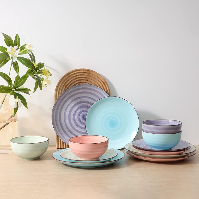 Selamica Ceramic 12-Pieces Dinnerware Sets, Scratch Resistant Plates and Bowls - Image 5