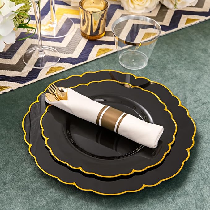 Morejoy 175PCS Black and Gold Plastic Plates, 25 Dessert Plates, 25 9oz Cups - Image 4