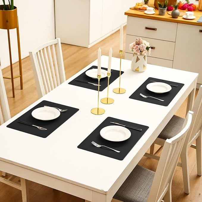 Vinjiasin Placemats Set of 4 Black Leather Place Mats Waterproof Wipeable Heat - Image 6