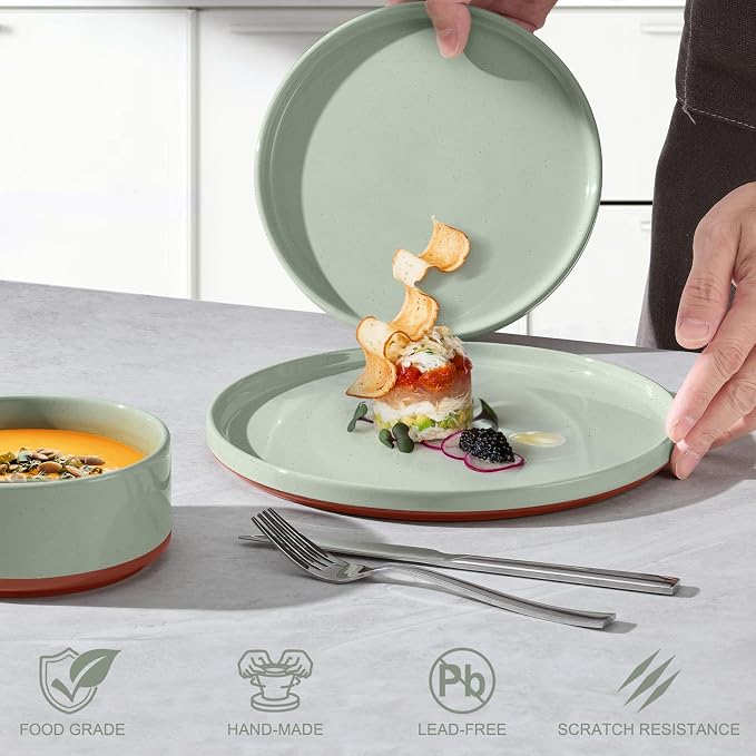 LIANYU 18 Pieces Porcelain Dinnerware Sets, Premium Plates and Bowls Set | - Image 3