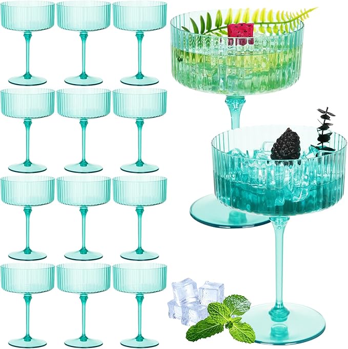 Jingmore 12 Pcs Ribbed Martini Glasses 10 oz Disposable Plastic Vintage Ribbed by Jingmore