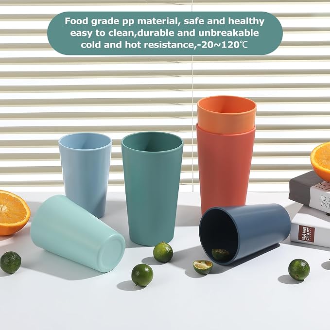 24 Pcs Unbreakable Plastic Cups Set, 14 oz Reusable Plastic Cups, Stackable - Image 4