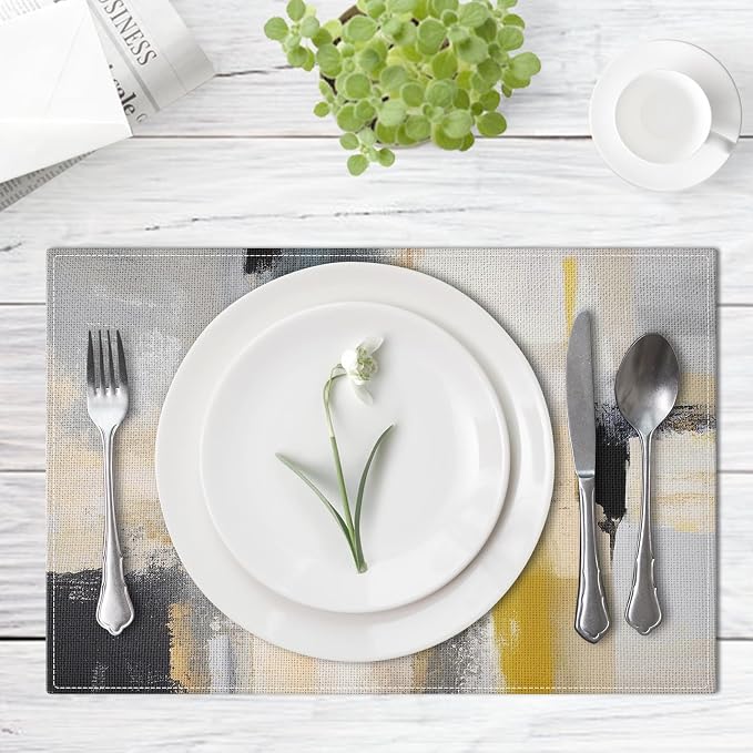 Emvency Farmhouse Placemats Set of 6, Modern Neutral Mustard Minimalist 12x18 - Image 2