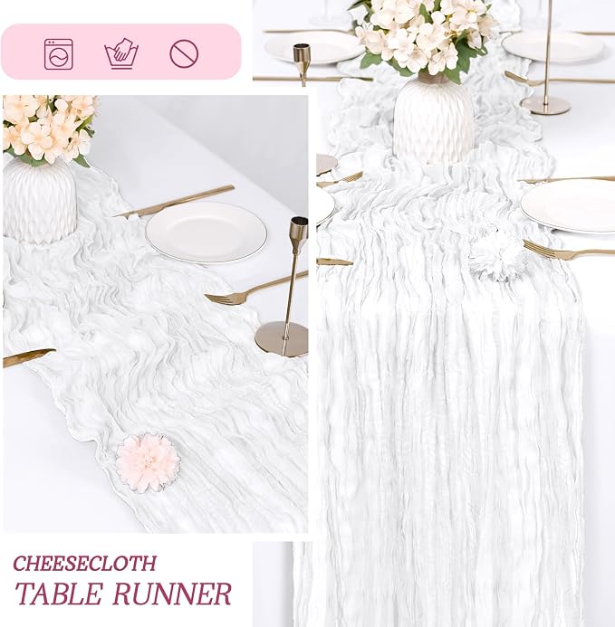3 Pack White Cheesecloth Table Runner 17x108 Inch Semi Sheer Boho Gauze Cheese - Image 6