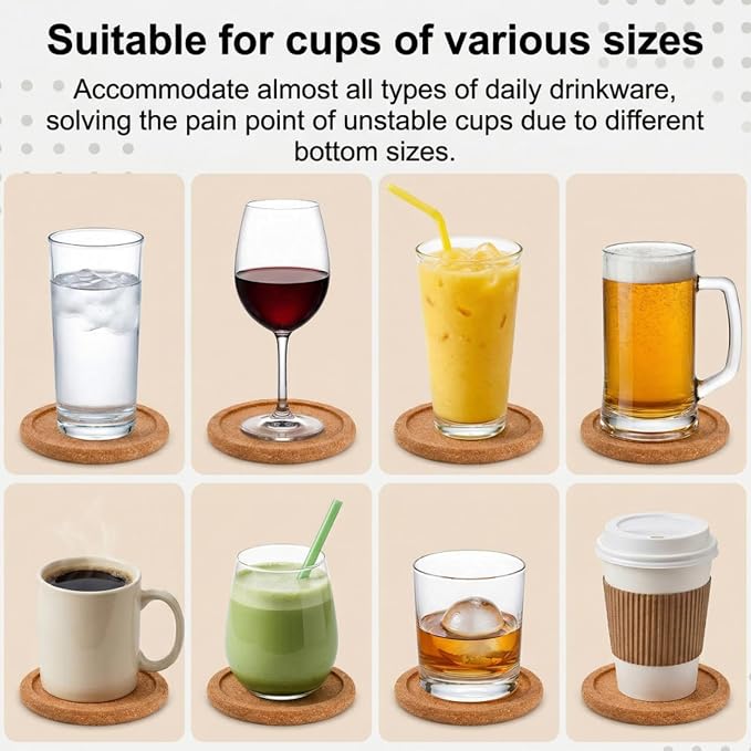 Tebery 20 Pack Round Lip Cork Coasters, 3.9 Inch Absorbent Drink Coaster - Image 5