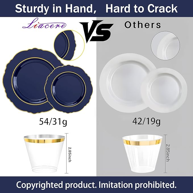 350PCS Navy Blue Plastic Patriotic Plates-Disposable Blue Gold Plates 50guest - Image 6
