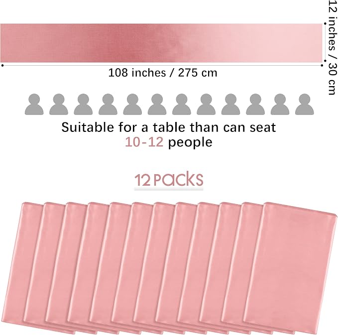Aneco 12 Pack Satin Table Runner 12 x 108 Inch Rose Gold Long Wedding Satin - Image 2