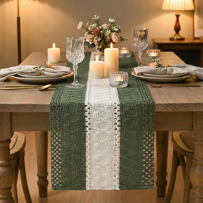 Artoid Mode Army Green Farmhouse Woven Table Runner 12x108 Inch | Seasonal - Image 2