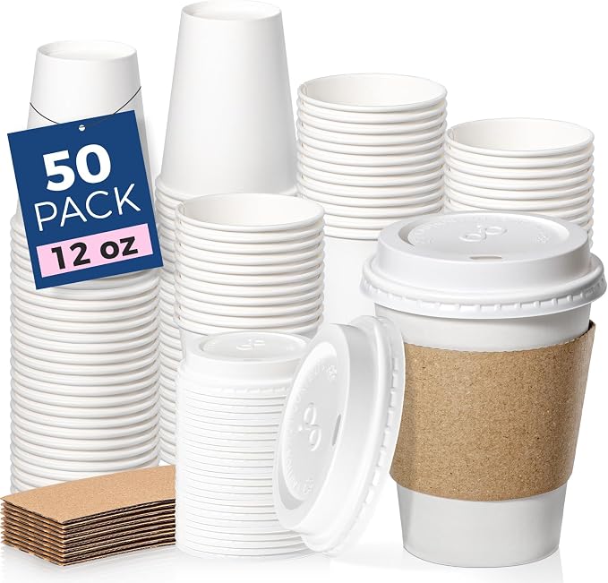 Fit Meal Prep 50 Pack 12 oz Disposable Coffee Cups by FMPBRANDS