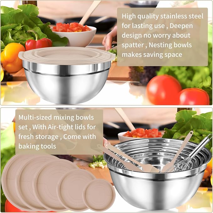 WEPSEN Mixing Bowls Set, Measuring Cups and Spoons - Image 8
