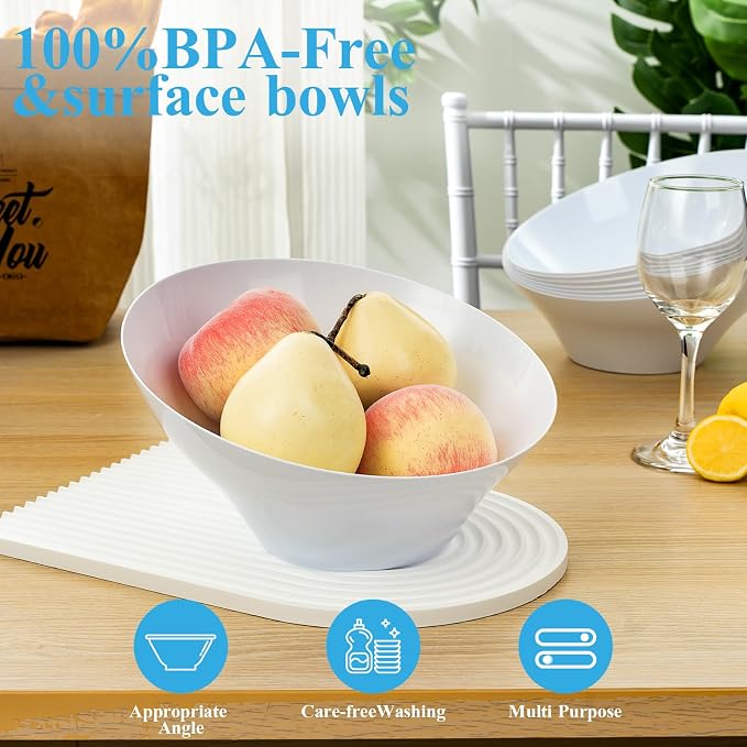 BESTVIP 54 Oz White Plastic Angled Serving Bowls, 12 Pack | Disposable Bowls - Image 3