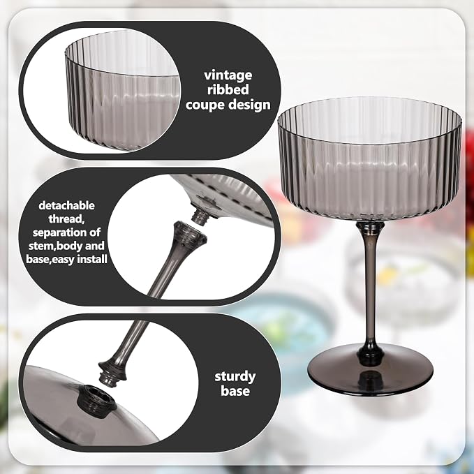 Jingmore 24 Pcs Ribbed Martini Glasses 10 oz Disposable Plastic Vintage Ribbed - Image 4