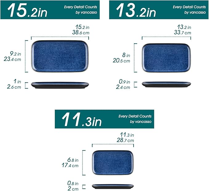 vancasso Stern Serving Platters Set of 3, 15/13/ 11 Inches Rectangular Serving - Image 2