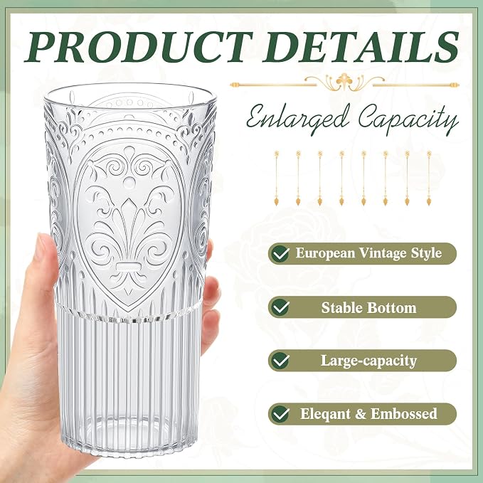 Wiwiqing 20oz Vintage Plastic Ribbed Tumblers Set of 12, Baby Shower, Birthday - Image 2