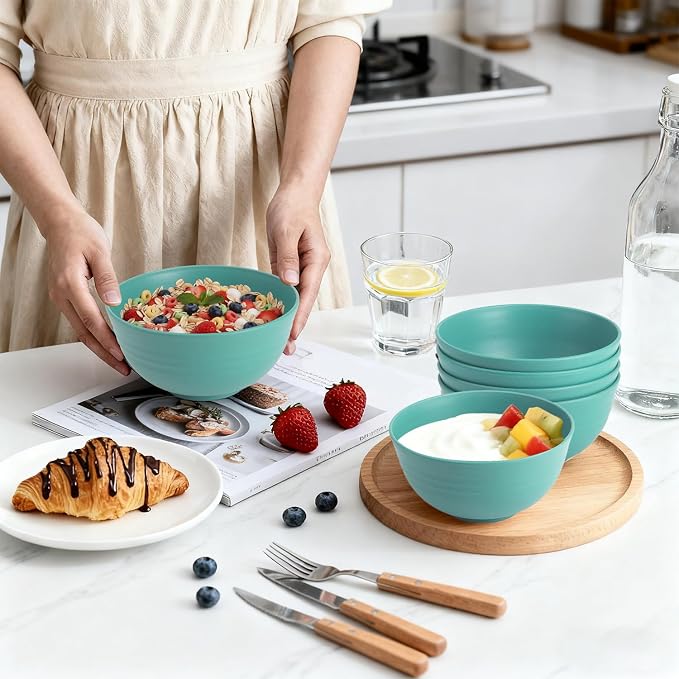 Wheat Straw Bowls Set of 6, 26 OZ Unbreakable Cereal Bowls - Image 2
