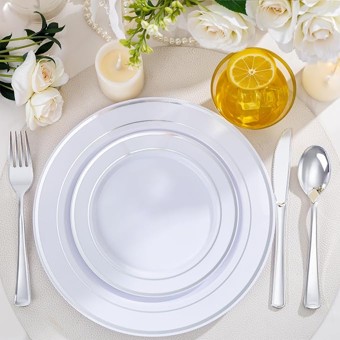 WELLIFE 600 PCS Silver Disposable Dinnerware Set - Image 3