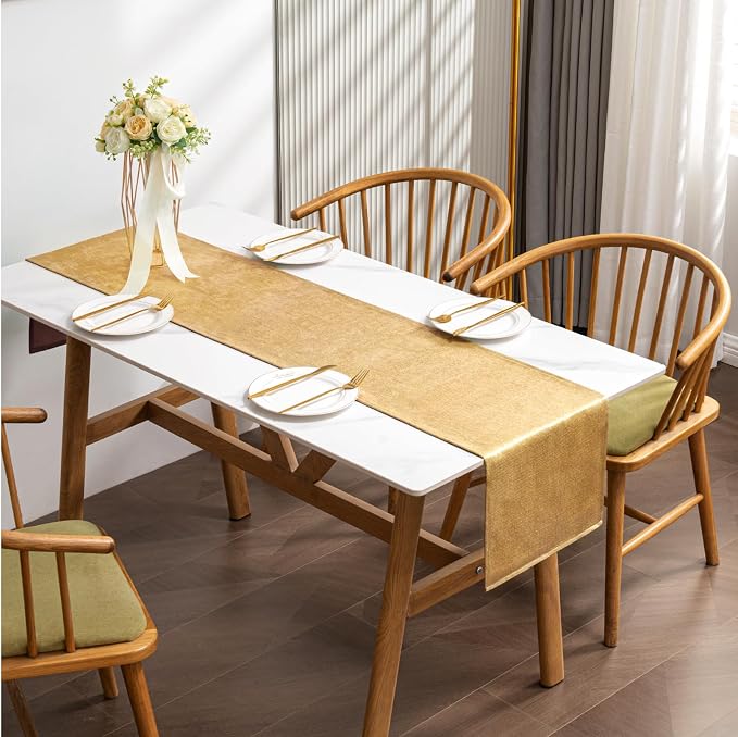 BALCONY & FALCON Table Runner Faux Linen Gold 14"x71" | Waterproof, Thanksgiving - Image 3