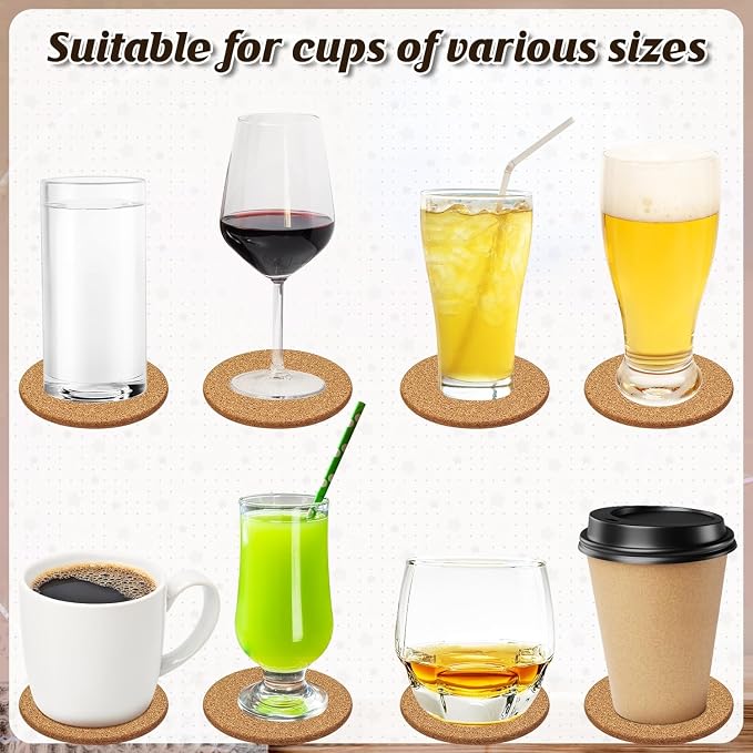 Cork Coasters Bulk for Drinks, 3.5 Inches Thick Absorbent Heat Resistant Drink - Image 7