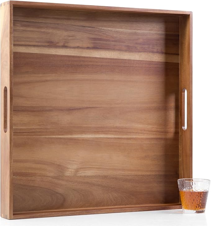Extra Large Square Wood Tray, Generously 22" Acacia Serving Trays by DecentVrvege