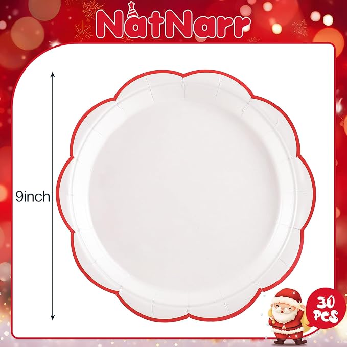 NatNarr 30 Pcs Red and White Paper Plates, 9 Inch White Plates - Image 2