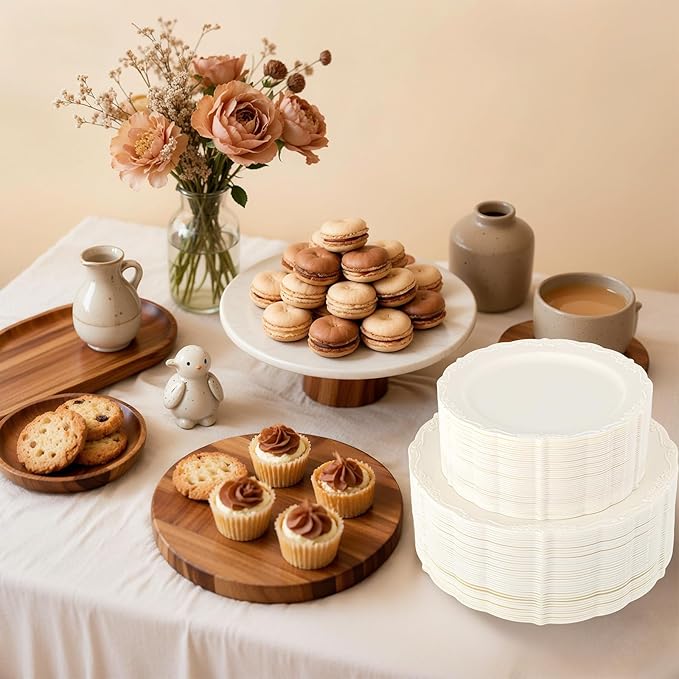 U-QE 100 Pcs Ivory Plastic Plates - Image 6
