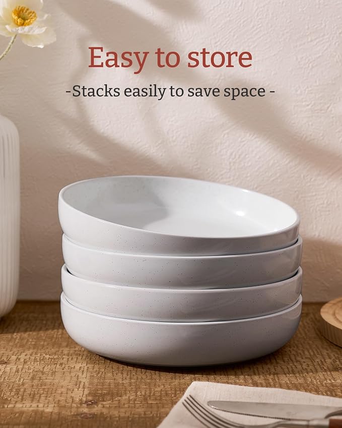 famiware Milkyway 33 oz Pasta Bowls Set of 6, Light Gray | Scratch-Resistant - Image 3