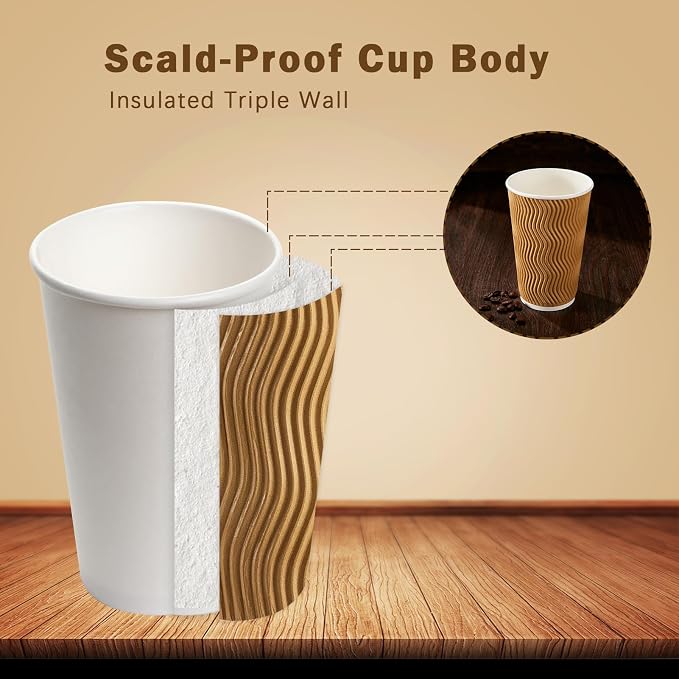 Clawsoff 90 Pack 16 oz Disposable Paper Coffee Cups Insulated Champagne | - Image 3