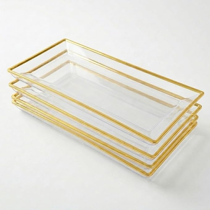 Clear Plastic Serving Tray Clear Gold Rim Disposable Serving Trays & Platters by Yumchikel