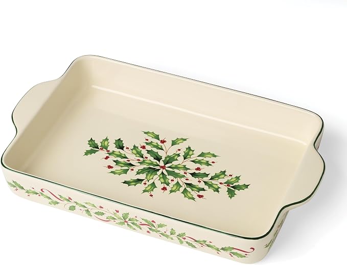 Lenox Holiday Stoneware Large Rectangular Christmas Baking Dish | 9.5 x 15.5 by Lenox