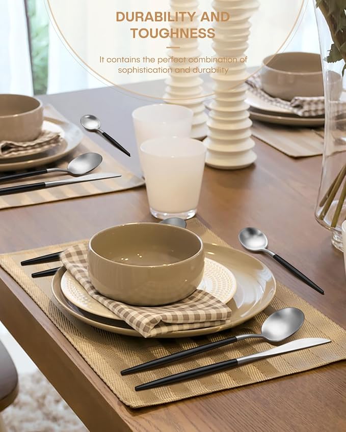 Silverware set for 6, Ollex 30-Piece Black and Silver Silverware Set include - Image 7