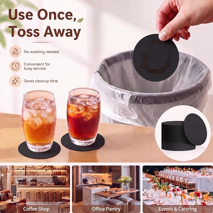 TaoBary 200 Pcs Round Cardboard Paper Coasters Bulk 1mm, 4 Inch Disposable - Image 4