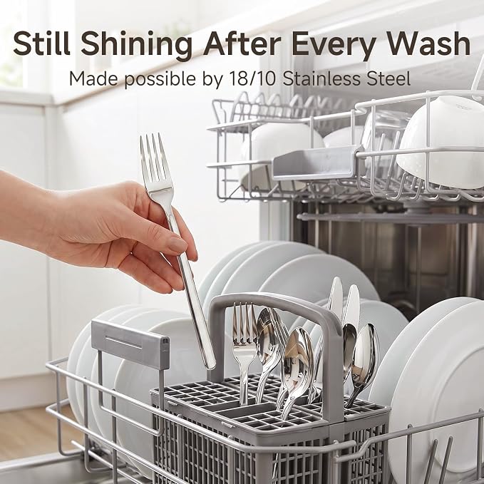 65 Piece Silverware Set with Serving utensils, Flatware Set - Image 5