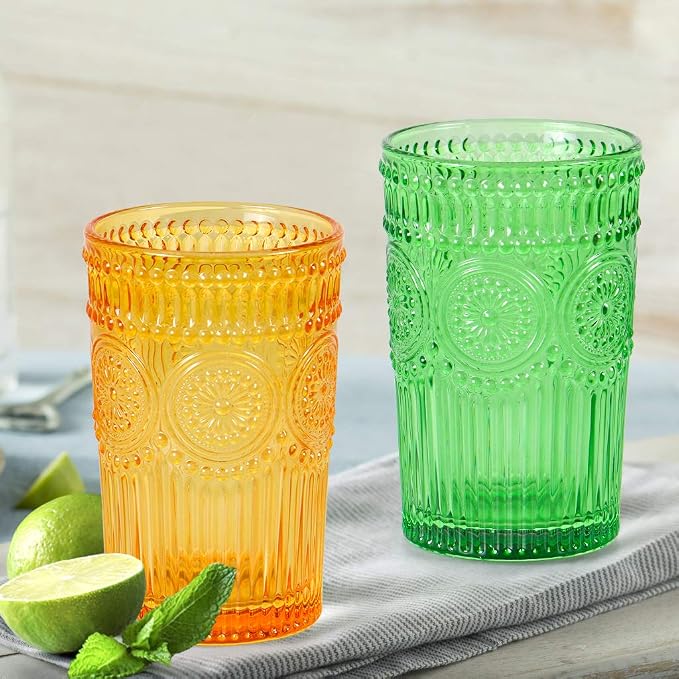 MDLUU Colored Glassware, Embossed Water Glasses, Colored Tumblers Glass - Image 6
