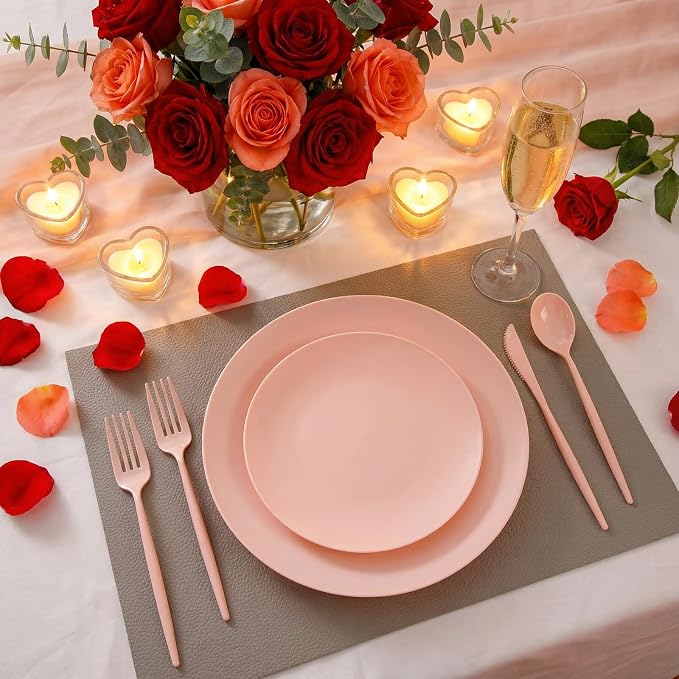 EI 150pcs Pink Plastic Plates Pink Disposable Heavy Duty Plastic Plates - Image 2