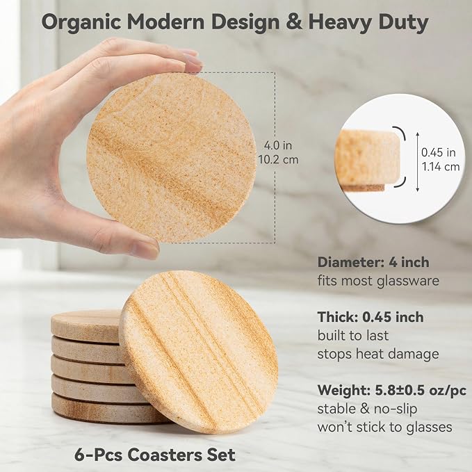 Natural Sandstone Coasters Set of 6, Heat Resistant, Scratch-Resistant - Image 5