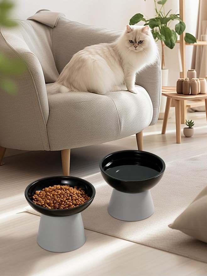LoeJan Elevated Cat Food and Water Bowls Set, Extra Wide and Raised Ceramic - Image 7