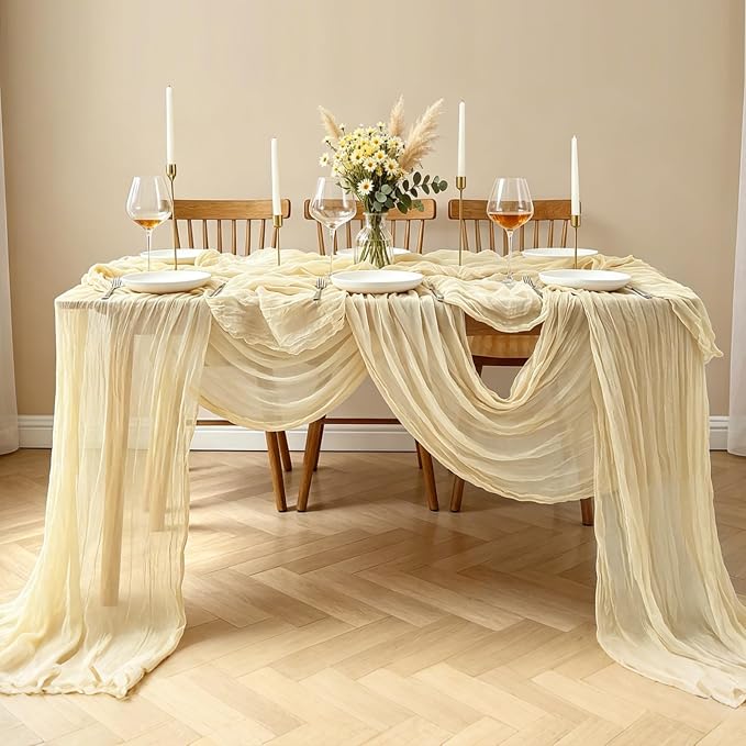 Beige Cheesecloth Table Runner, 10FT Rustic Beige Boho Gauze Table Runner - Image 8