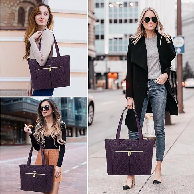 LOVEVOOK Laptop Bag for Women 17 inch, Diamond Quilted Work Tote Bags Womens - Image 2