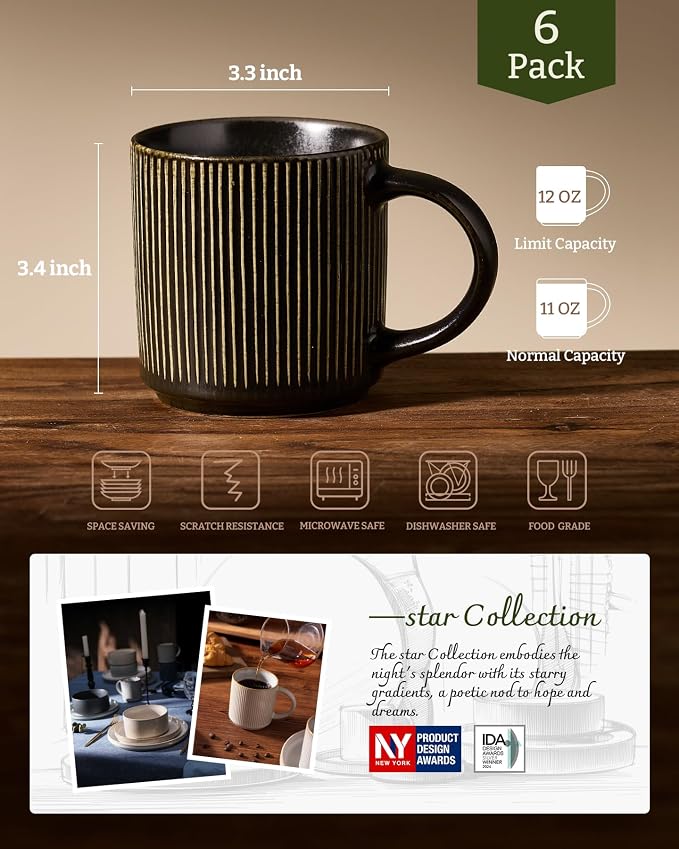 famiware Coffee Mug Set for 6, Star 12 oz Catering Mugs Cup Set - Image 6