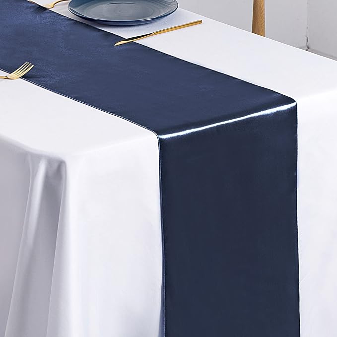 SiinvdaBZX 12 Pcs Navy Blue Satin Table Runner 12 x 108 inches Long | Bright - Image 5
