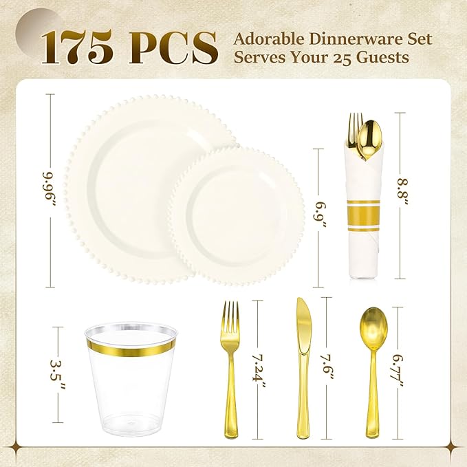 175pcs Plastic Dinnerware Set Ivory 25 Guests - Image 5