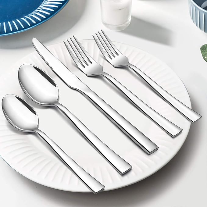 20-Piece Silverware Set, E-far Stainless Steel Flatware Set Service - Image 5