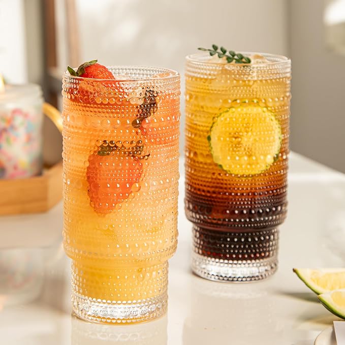 4 Pack Vintage Glassware Drinking Glasses Set, 16 oz Hobnail Glassware - Image 8