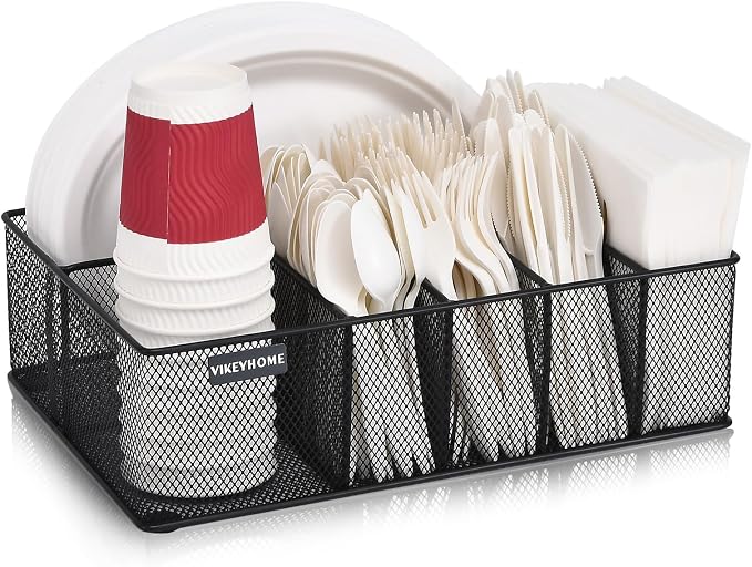 Paper Plate Organizer for Countertop, Utensil Holder Caddy for Party - Image 2