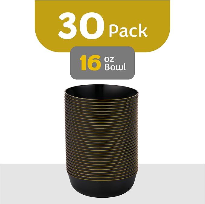 Edge Collection Black with Gold Rim Plastic Party Soup Bowls Premium - Image 4