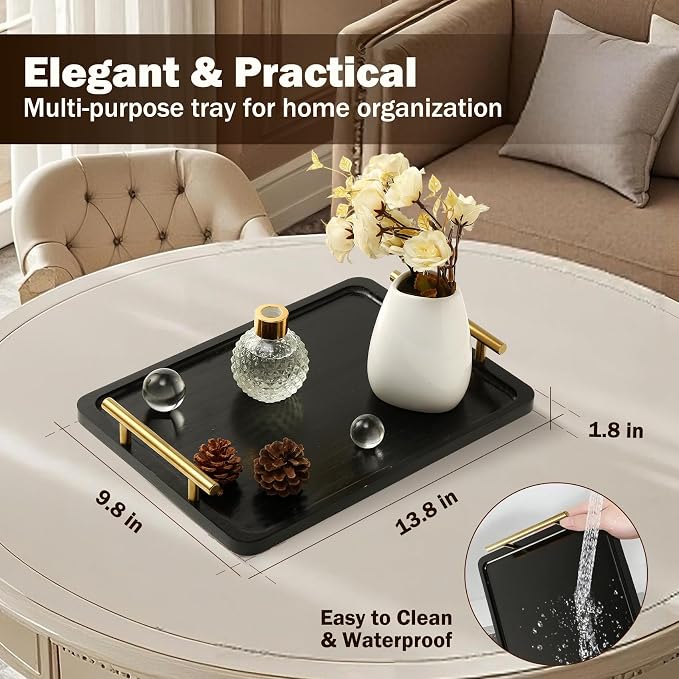 PEKER Wooden Serving Tray with Metal Handles, Ottoman & Home Décor, Wooden Food - Image 7