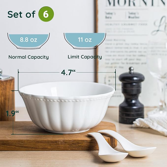HOMBENE White Porcelain Fruit Bowls, 4.7 Inch Serving Bowls, Ice Cream Bowl - Image 3