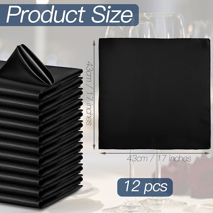 P Pothuiny 12 Pcs Black Satin Napkins 17 x 17 Inch, Satin Cloth Napkins | - Image 2