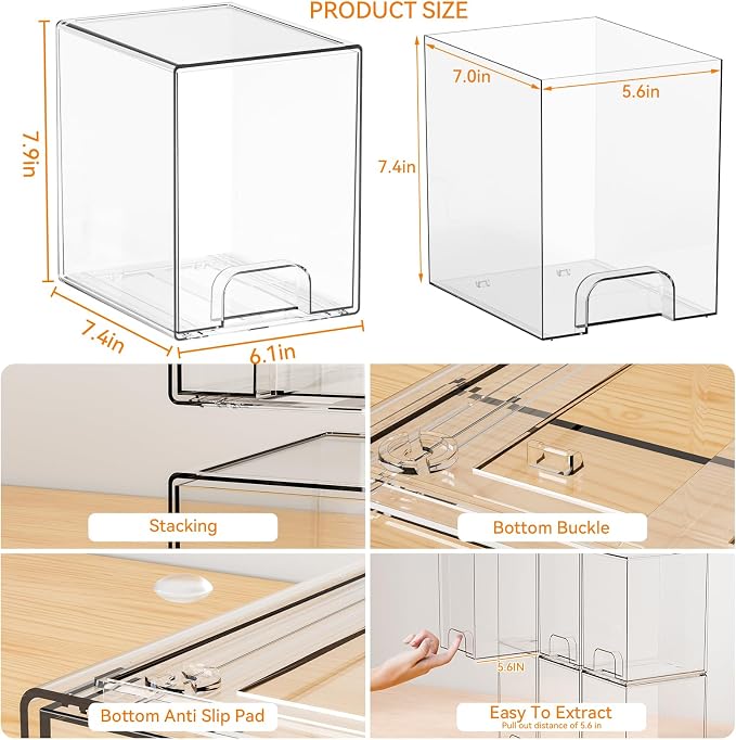 2 Pack Clear Stackable Storage Drawers, 7.6" H Baby Bottle Organizer, Acrylic - Image 3